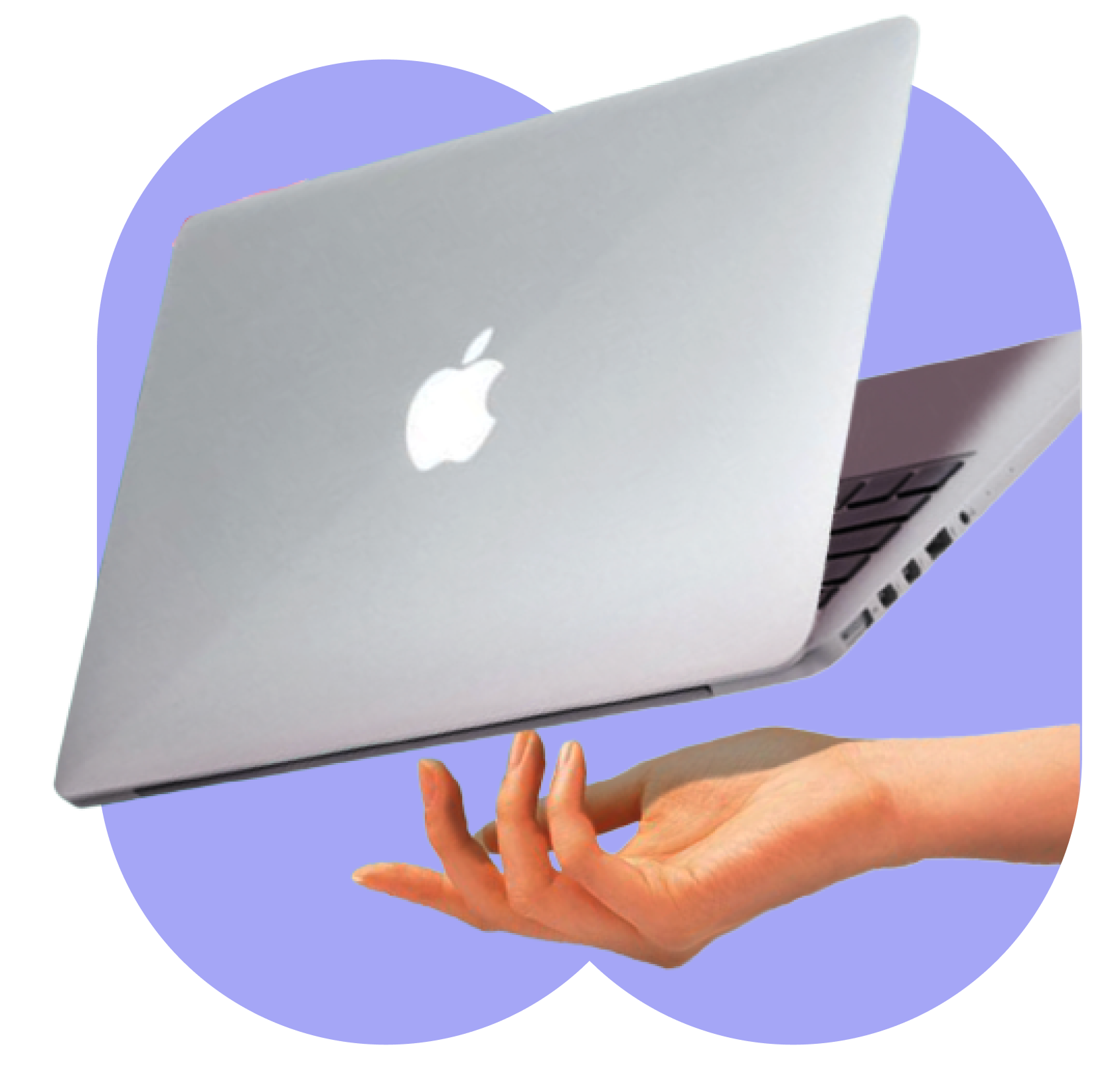 MacBook floating above an open hand